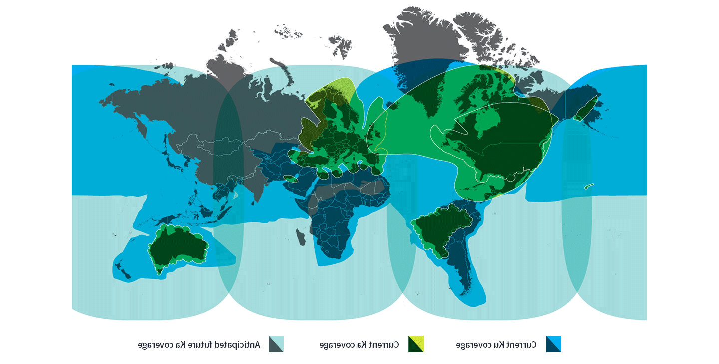 Map of Viasat's Ku- and Ka-band SATCOM satellite coverage 